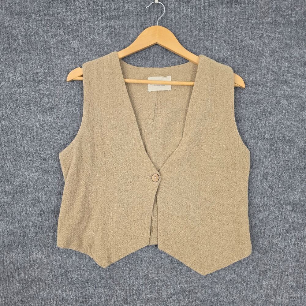 Rufina Vest Womens Small Beige One Button Lightweight Office Minimalist Casual